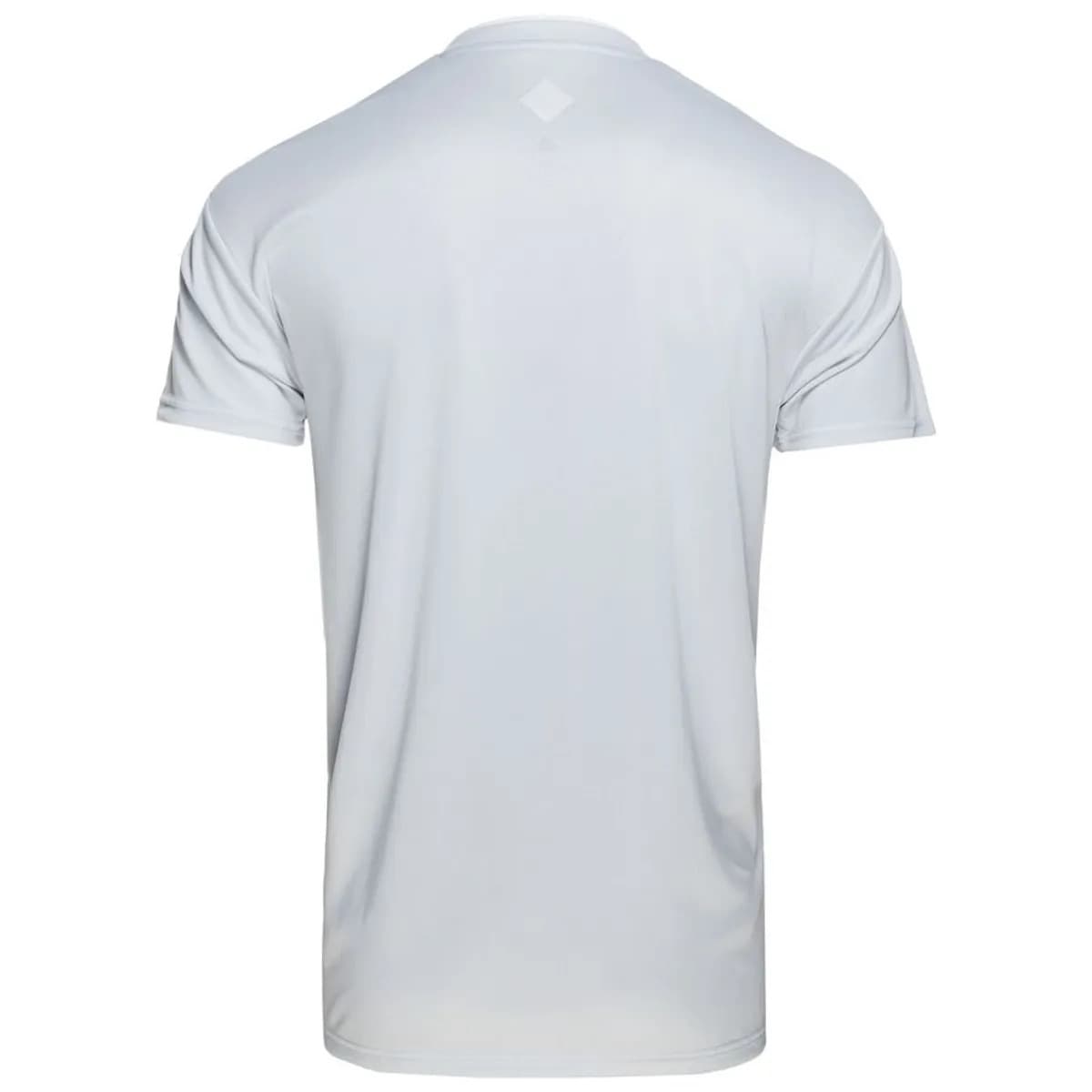 Japan 2018 away shirt, back: white with a subtle chevron and pinstripe graphic.
